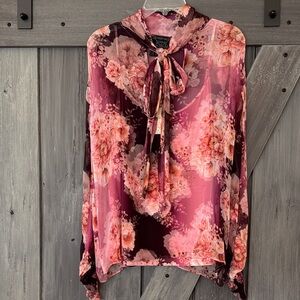 Johnny Was Pink Floral Blouse with Tie